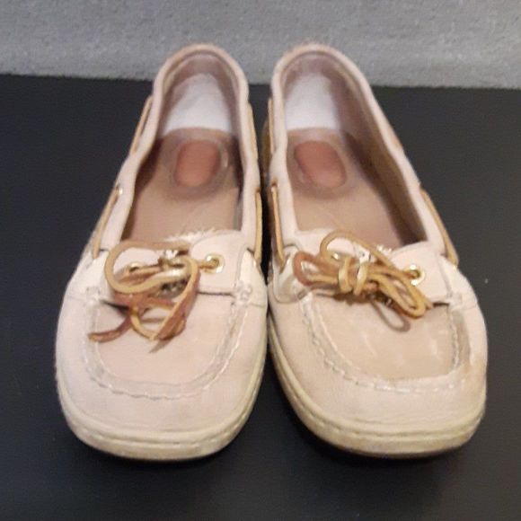 SPERRY TOP-SIDER Women's 9 Boat Shoes Tan Gold Glitter Angelfish Loafers 2419 - Picture 1 of 9